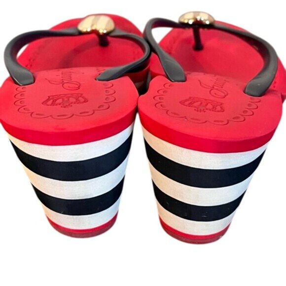 Juicy Couture Y2K Red & Black Striped Wedge Flip-Flops - Picture 7 of 10